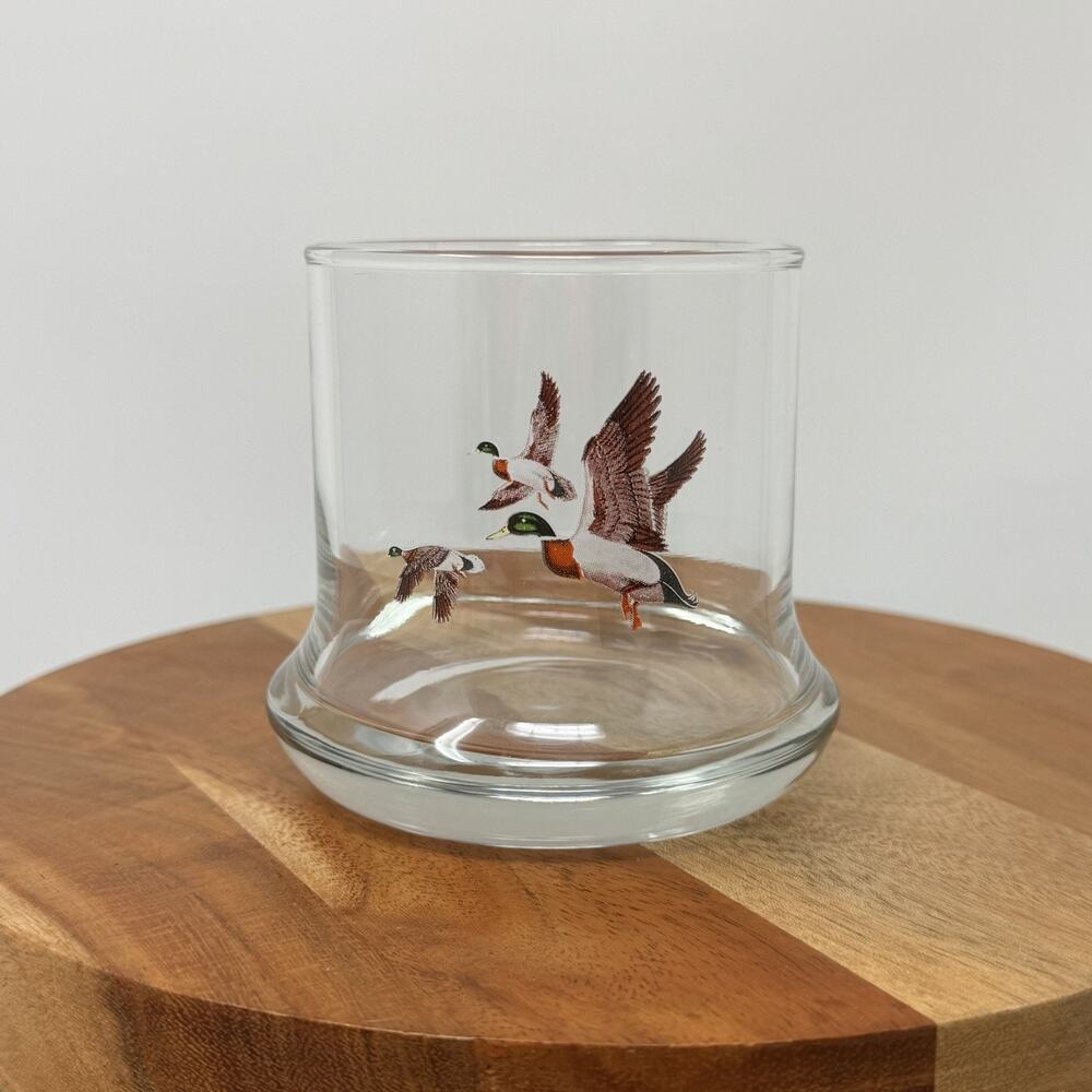 Vintage Avon 1981 Mallard Ducks Rocks Glass Lowball Tumbler 3.5” Hunting